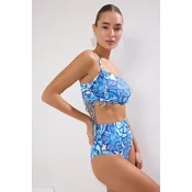 Trendyol Multicolored Floral Patterned Strapless Tunnel Bikini Top