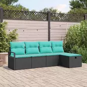 vidaXL vidaXL Kavčna garnitura z blazino 5 pcs Črna in turkizna poli ratan, (5000138405)