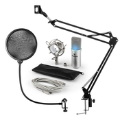 Auna MIC-900S-LED USB, mikrofon set V4, kondenzatorski mikrofon, pop filter, nosac za mikrofon, LED, srebrna