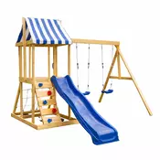 Ginger Home djecji drveni komplet za igru na otvorenom 4 u 1 – tobogan 1.8 m, 2 ljuljacke, penjalica i užena mreža, 308×318×244 cm