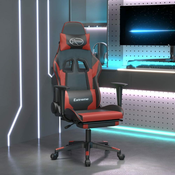 Greatstore Gaming stol z oporo za noge črno in vinsko rdeče umetno usnje