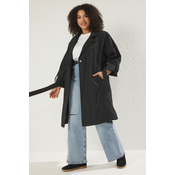Trendyol Curve Black Long Oversize Plus Size Trench Coat