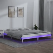 LED okvir kreveta bijeli 150 x 200 cm bracni od masivnog drva