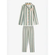 Penti Pižama PENTI Jungen Cute Friend Gestreiftes Knopf Langarm Hemd Hose Pyjama-Set pastelno zelena