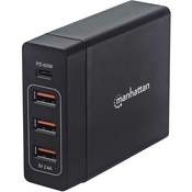 Manhattan Manhattan Power Delivery Ladestation ein USB-C PD-Port bis 60W drei USB-A-Ports bis 12W 102124 Polnilni adapter Vtičnica Izhodni