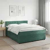 vidaXL Postelja boxspring z vzmetnico Temno zelena 140 x 190 cm Žamet