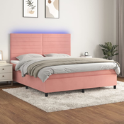Krevet box spring s madracem LED ružicasti 180x200cm baršunasti