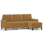 Vidaxl Kavč trosed s stolčkom za noge rjav 180 cm žamet