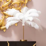 KARE Namizna svetilka Feather Palm s perjem, bela - Dnevna soba/jedilnica - Dizajn - bela, medeninasta - Kovina