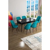 Hanah Home Set Trpezarijski sto i 6 stolica Han, Tirkizno-crni