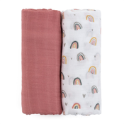 PETITE&MARS Deka od bambusa od muslina 2 kom Misty Rose Rainbow 2u1, 120 x 120 cm