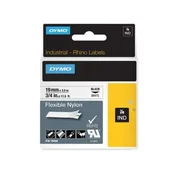 Dymo trak Rhino 19mm, črna na beli, upogljivi najlon (18489)