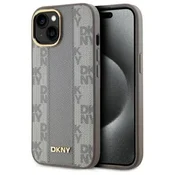 slomart Etui DKNY usnjeno karirasto Mono Pattern MagSafe za iPhone 15 Plus - bež