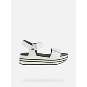 Black and White Womens Leather Sandals on Geox Kency Platform - Women