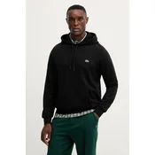Bombažen pulover Lacoste moški, črna barva, s kapuco, SH9839