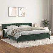 Greatstore Box spring postelja z vzmetnico temno zelena 200x200 cm žamet