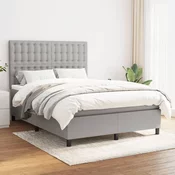 Greatstore Box spring posteljni z vzmetnico svetlo siv 140x190 cm blago
