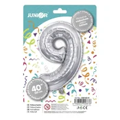 Lufi JUNIOR rođendanski balon, broj 9, 100 cm, srebrni