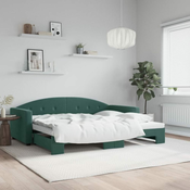 Greatstore Izvlečna dnevna postelja temno zelena 90x200 cm žamet