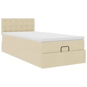 Vidaxl Otomanski posteljni okvir z vzmetnico krem 80x200 cm blago