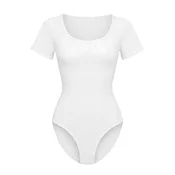 cfab Oblikovanje postave T-Shirt Bodysuit Sculpting Shapewear with Briefs bela