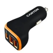 Canyon avtomobilski polnilec C-08, 1xUSB-C (PD 18W) + 2xUSB-A, vhod 12V-24V, izhod 5V-2,4A, Smart IC, CE,RoHS - črno oranžna