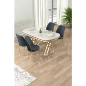 Hanah Home trpezarijski set Lai, sto i 4 stolice, ploca u dekoru belog mermera, zlatne noge, antracit tkanina Babyface