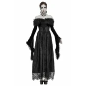Ženska obleka DEVIL FASHION - A Coven Affair long Gothic Dress with Faux-Fur Collar - SKT120