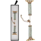 Nova zapestnica Slider Clasp z več vrstami in modro-belim sijočim vzorcem za Apple Watch 38/40/41 mm zlato-zelena