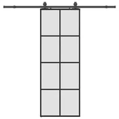 Vidaxl Drsna vrata z opremo črna 76x205 cm ESG steklo