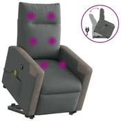 Vidaxl Masažni naslanjač s funkcijo vstajanja temno sivo blago