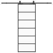 Vidaxl Drsna vrata z opremo črna 76x205 cm ESG steklo