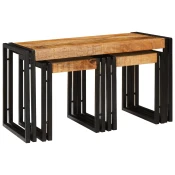 Stol za slaganje 3 pcs Smeda i crna Cvrsto drvo manga i metal