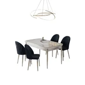 Hanah Home trpezarijski set Rada, sto na razvlacenje i 4 stolice, ploca u dekoru belog mermera, hromirane noge, antracit tkanina Babyface