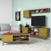 Hanah Home Set TV komoda i klub sto Inci, 4 komada, Orah-žuti