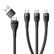 Polnilni kabel 100W Baseus Flash Series 3 - 3v1 polnilni kabel iz USB in USB-C v 2x USB-C in Lightning - 1.5m - črn