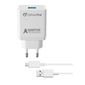 CellularLine USB polnilec z MicroUSB kablom, 15W, bel