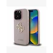 Guess PU Grained 4G Metal Logo Zadní Kryt pro iPhone 15 Pro Max Pink Ovitek za telefon Vijolična