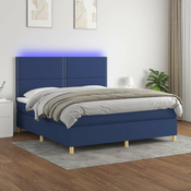 vidaXL vidaXL Box spring postelja z vzmetnico LED modra 160x200 cm blago, (20896185)