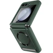 GS Usnjen ovitek s stojalom za Samsung Galaxy Z Flip5 5G s steklom za MagSafe, zelen