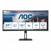 AOC CU34V5C/BK Monitor, 34 VA, Zakrivljen, 3440x1440, MPRT, HDMI, DP, USB, Crni