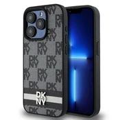 DKNY Etui DKNY Leather Checkered Mono Pattern & Printed Stripes za iPhone 15 Pro - črno