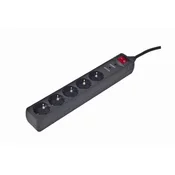GEMBIRD - Surge Protection Power strip, 5 sockets, 1.5m, 16A, Indicates Correct Grounding, Power Switch, Black