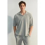 Trendyol Limited Edition Stone Oversize/Wide Textured Anti-Wrinkle Ottoman Polo Neck T-Shirt