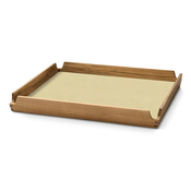 Servirni pladenj AIRY NUPO 30 x 30 cm, zeliščni prah/rjava, usnje/les, LIND DNA