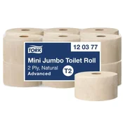 Toaletni papir, sistem T2, dvoslojni, premer 19 cm, Advanced, TORK Mini Jumbo, naraven, 12 rolic