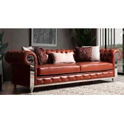Casa Padrino luxury Chesterfield faux leather sofa brown/silver 270 x 100 x H. 70 cm - Living room sofa - Living room furniture - Chesterfield furniture - Luxury furniture
