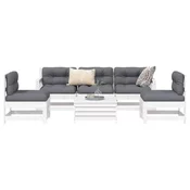 6-dijelni set vrtnih sofa bijeli od masivne borovine
