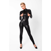 Noir Handmade F319 Caged Wetlook Catsuit with Zippers and Ring L