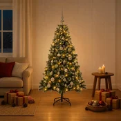 Umjetno božično drevo z okrasnimi kroglicami 150 cm 150 LED